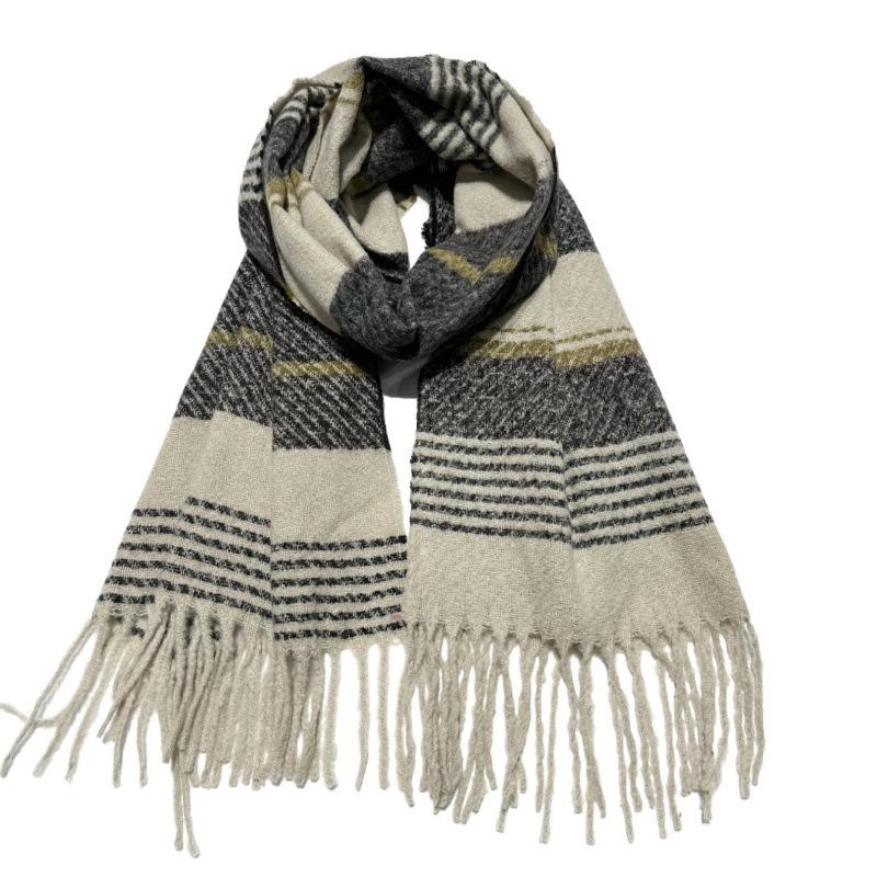 New Soft Imitation Cashmere Scarf for Women Classic Plaid Tassel Shawl Scarf for Men and Women Autumn and Winter Versatile Stripes