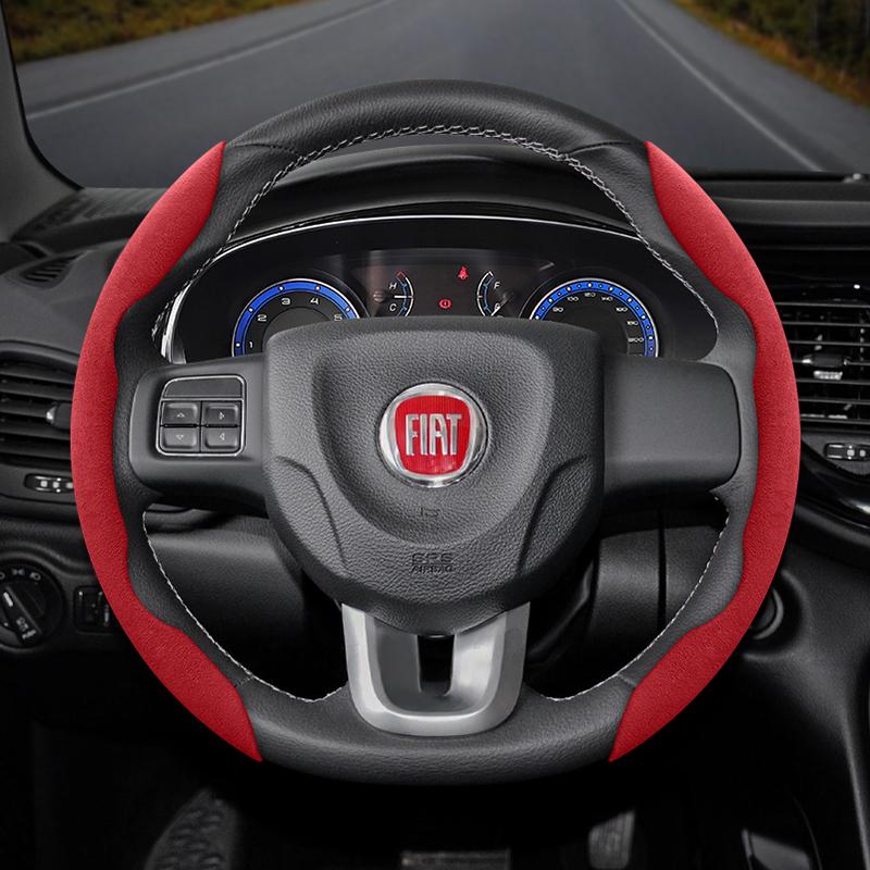 zkfan8 Suitable for Fiat Anti-Slip Buckle Segmented Suede Steering Wheel Cover Suitable for 500 Grande Punto Evo 169 Ducato Bravo Tipo Linea Albea