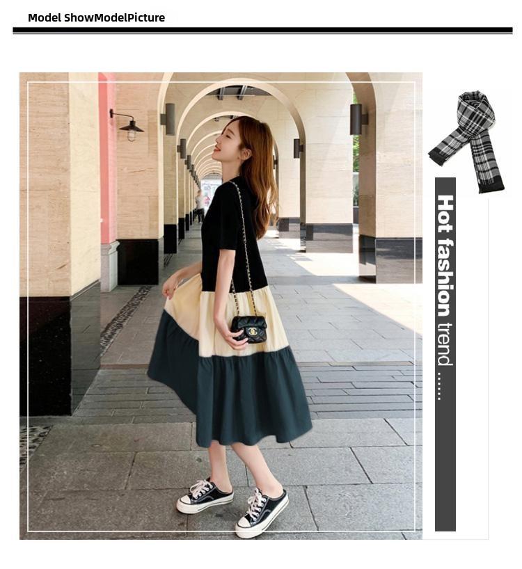 Летнее платье для беременных длиной до колена с контрастными цветными вставками