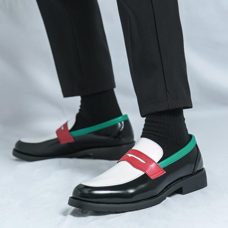 Fashion Party Men's Leather Shoes Fashion Designer Style Design Leisure Office Handsome Casual Young Versatile Loafers Color Blocked