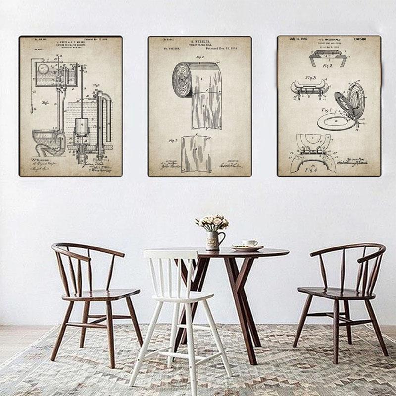 Ретро-постер, сантехника, патентованная туалетная бумага, крышка унитаза, патентованная винтажная настенная живопись, холст, декор для ванной комнаты, пары, без рамки