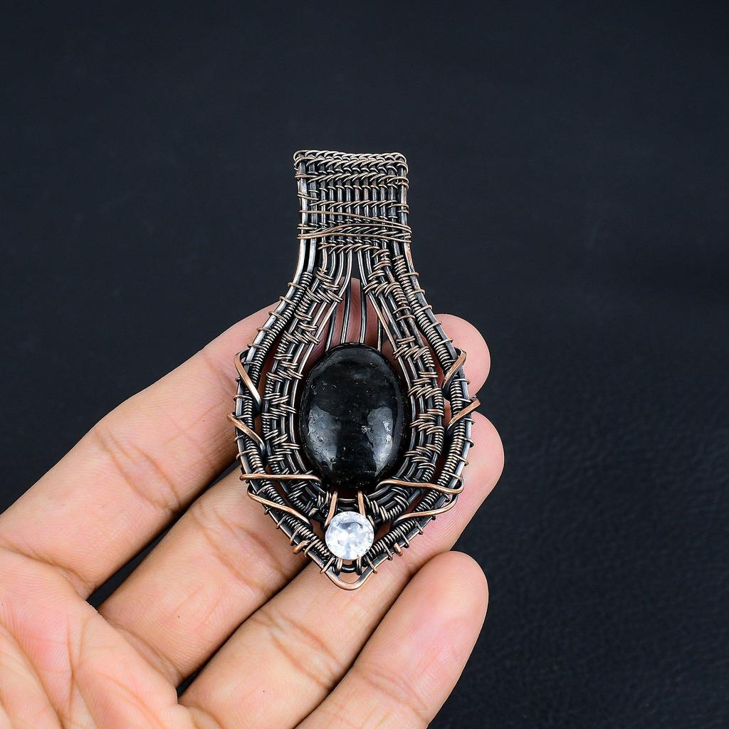 Black Tourmaline Pendant Gemstone Jewelry, 999 Copper Wire Wrapped Pendant, Handmade Amazing Pendant Jewelry