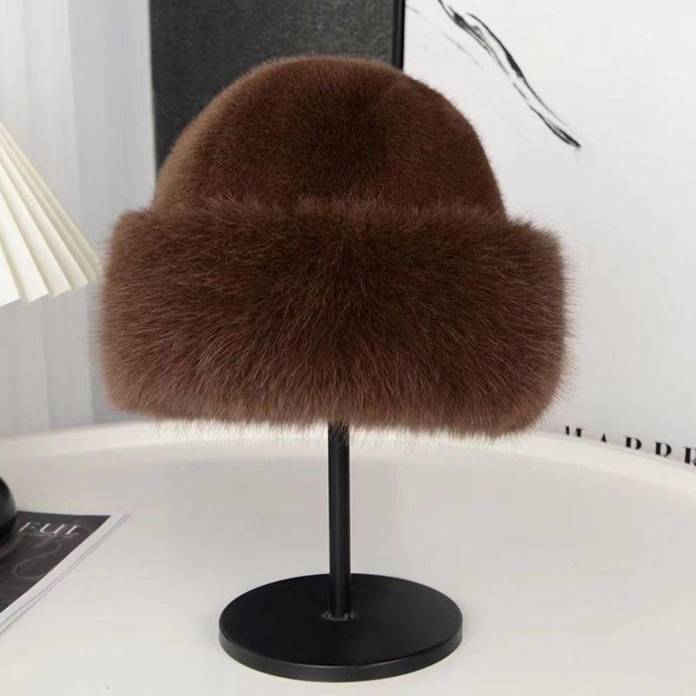 Warm Luxury Plush Hat Thicken Winter Fluffy Hats Fashion Faux Fur Bucket Hat Girls