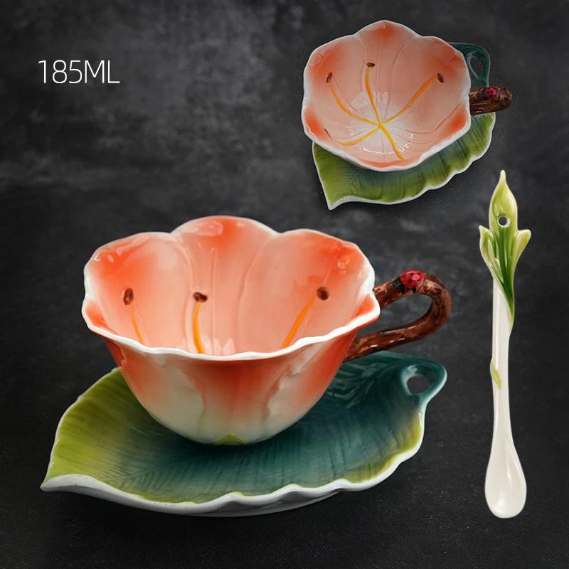 Французские эмалированные кофейные чашки высокого класса, изысканные, нарисованные вручную цветы, чашка для дневного чая, тарелка, сладкая бытовая посуда, подарки