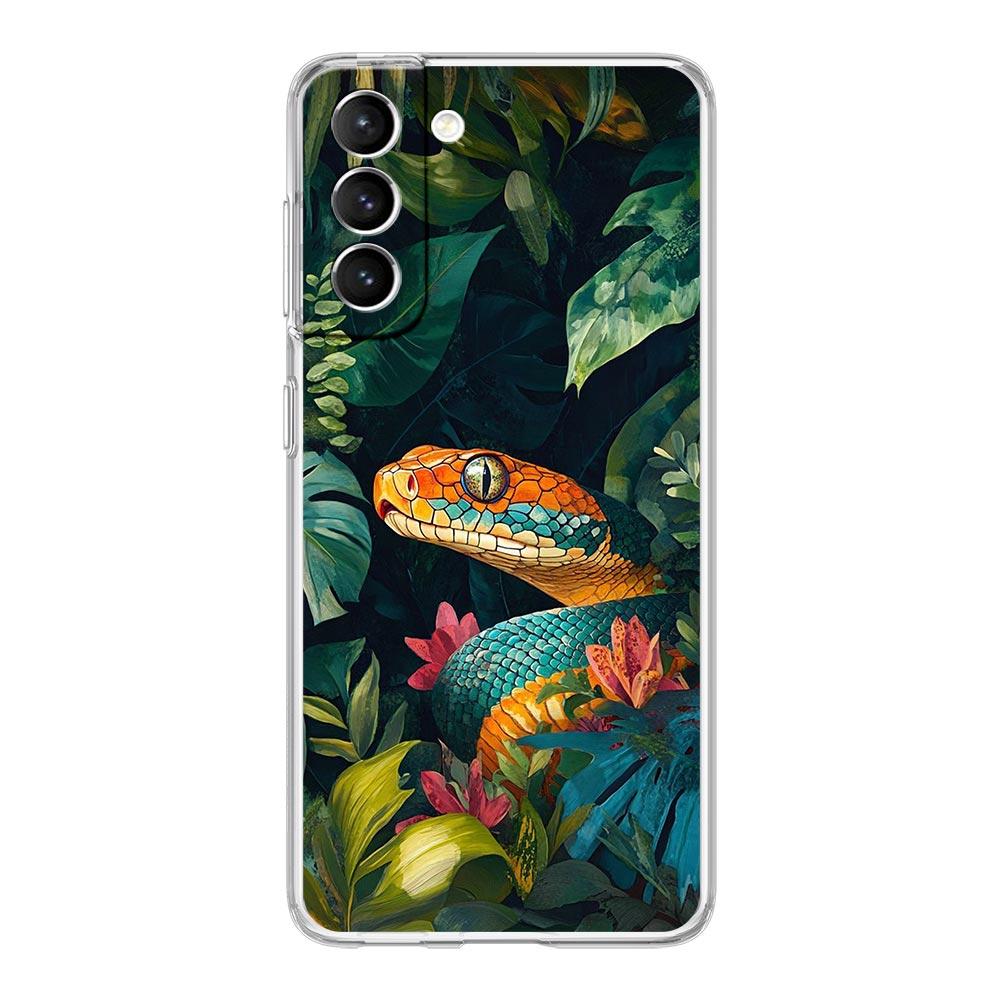 Phone Case For Samsung Galaxy S25 Edge S24 S23 FE S22 Ultra S20 S21 5G S10 Plus S10E Soft Clear Cover Blossom Pink Snake