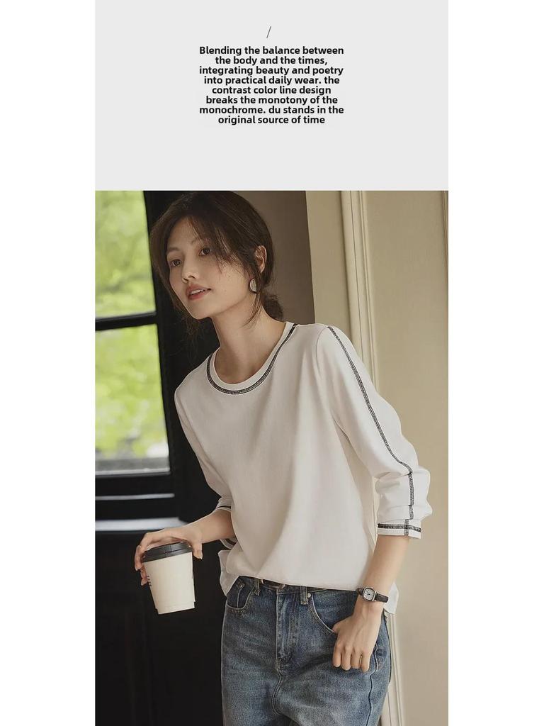 Women's Long-Sleeved Western-Style Casual Loose Round Neck Trendy T-Shirt
