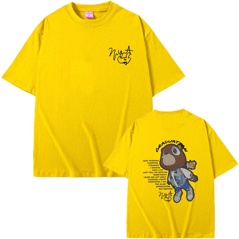Футболка с графикой с обеих сторон Graduation рэпера Канье Уэста для мужчин и женщин, хип-хоп, оверсайз, с круглым вырезом, мужская, черные футболки Kanye