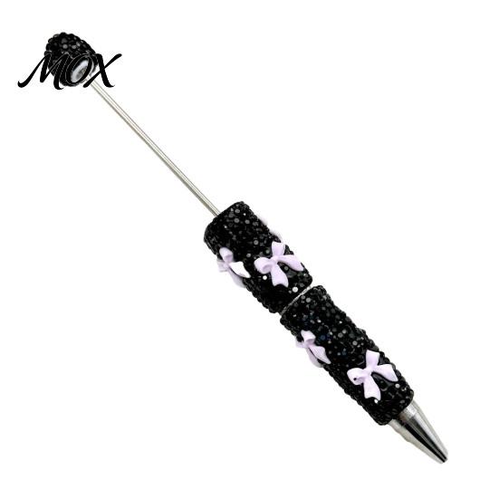 Bow Tie Pen Glitter Beadable Ballpoint Pen, Rhinestone Beaded Handmade DIY Supplies Bling Black Ink Pens for Making, School Office