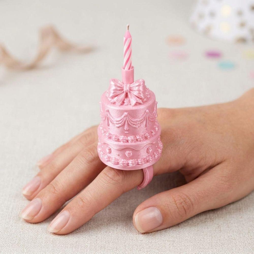 Plastic Finger Ring Candle Stand Silk Finish Birthday Cake Ring Topper Photo Props