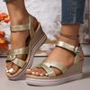 Модные женские золотые босоножки-клинья с перекрестными ремешками, летняя мода, толстая подошва, пляжная обувь, женские сандалии на платформе с ремешком на пряжке, 2025