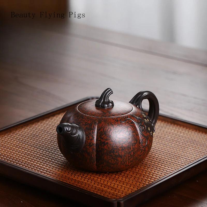 16,5X9 см легкий роскошный ретро-горшок ручной работы из фиолетовой глины, полностью состаренный, скрученная грязь, насыщенная мелодия, тыквенная чайная дорожка, замачивающийся чайник