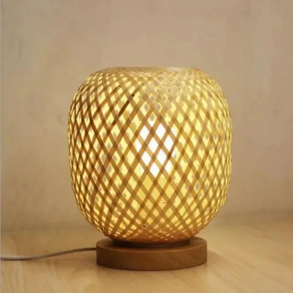 Bohemian Hand-woven Natural Bamboo Table Lamps Vintage Vine Rattan Decorative Desktop Lights for Study Teahouse Bedside