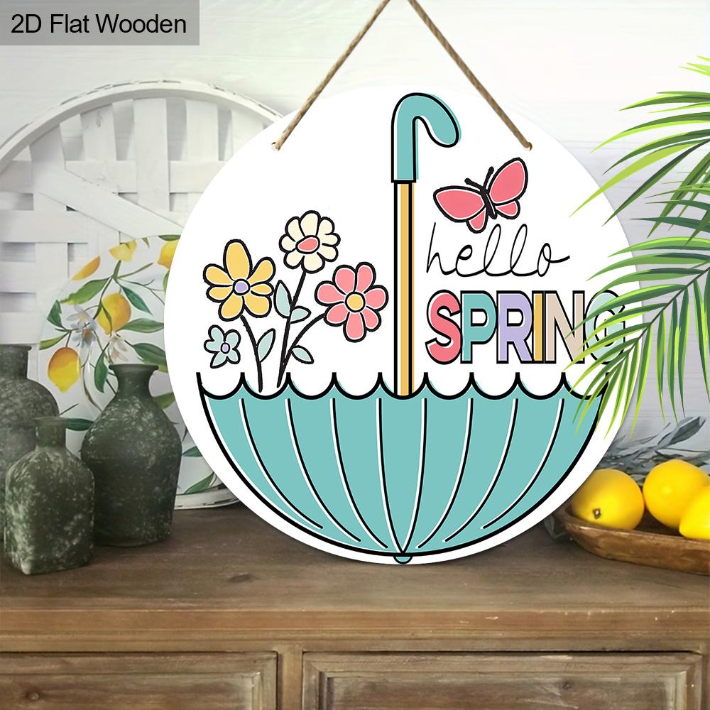 Круглая деревянная табличка в классическом стиле Hello Spring, настенный декоративный знак, многоцелевой изготовленный деревянный венок, для двери, стены, дома, комнаты,