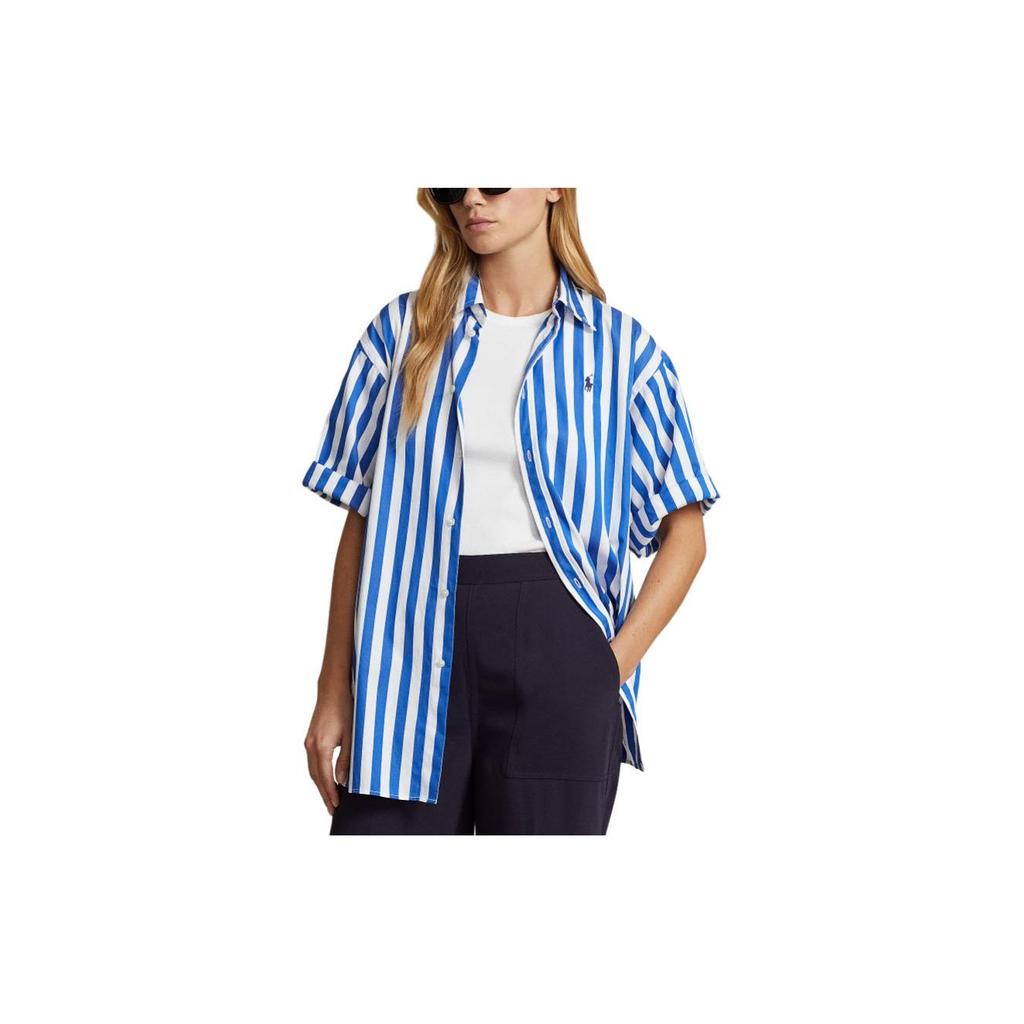 Polo Ralph Lauren Ss24 Рубашка с коротким рукавом свободного кроя с вышивкой логотипа в полоску женская рубашки Синий WMPOSHTNDO20511-400