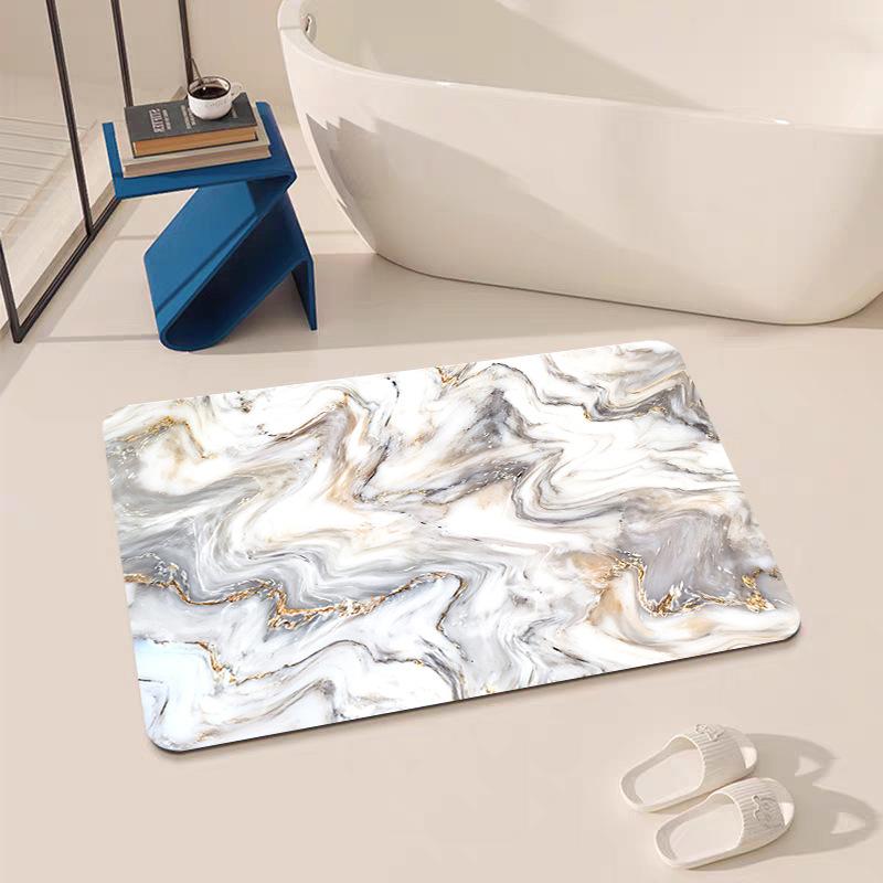 Modern Diatom Mud Plant Pattern Square Shape Bathroom Floor Mat-Anti-Slip Water Absorbent Quick-Drying Machine Made