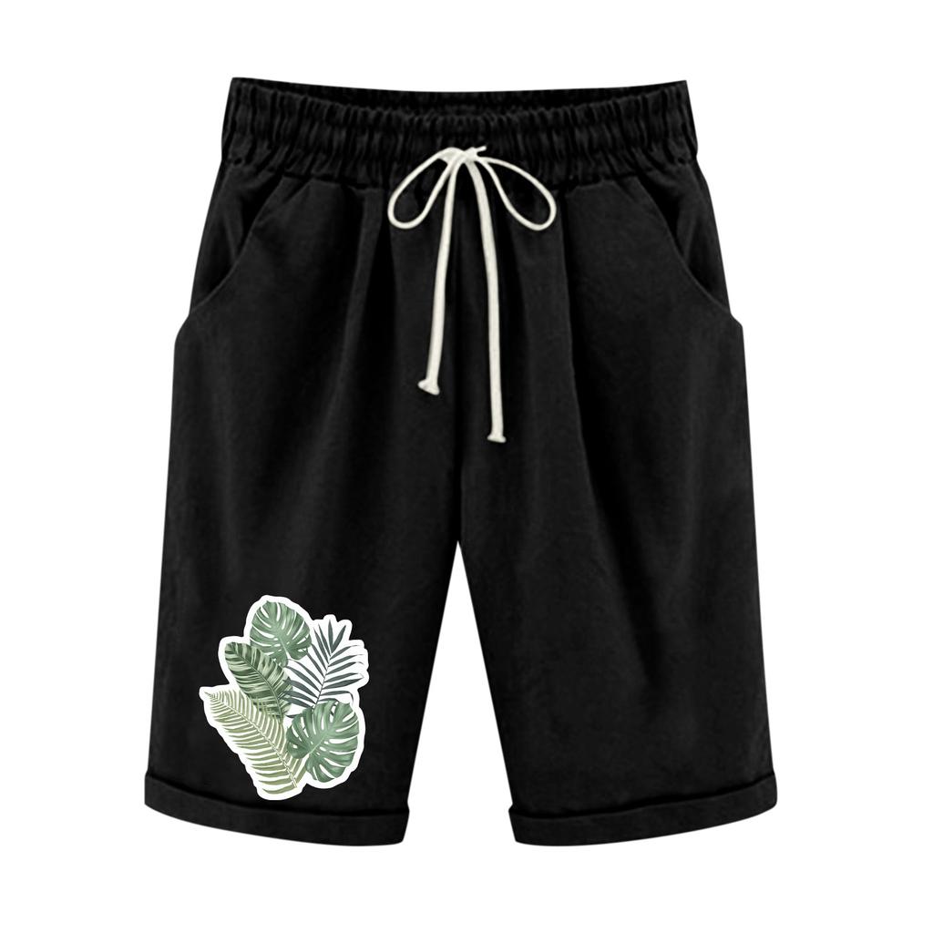 Шорты больших размеров для женщин, эластичные пышные хлопковые льняные шорты-бермуды с эластичной резинкой на талии, повседневная пляжная одежда