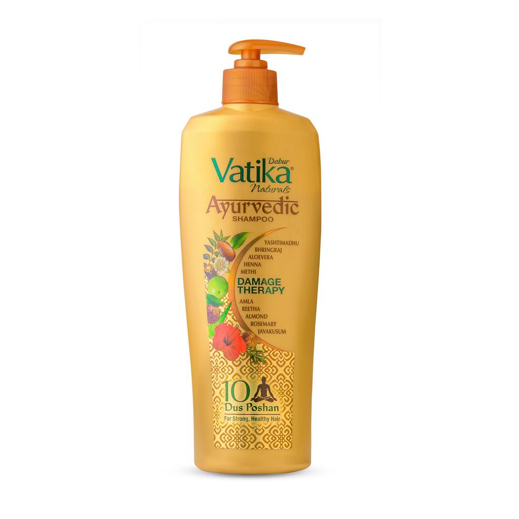Dabur Аюрведический шампунь Vatika - 340 мл | Терапия повреждений | С силой 10 ингредиентов для решения 10 проблем волос | Без парабенов | Для всех типов волос