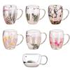 Floral Dry Flowers Cup Simple Heat Resistant Double Wall Glass Cup INS Trends High Borosilicate Glass Tea Coffee Cups