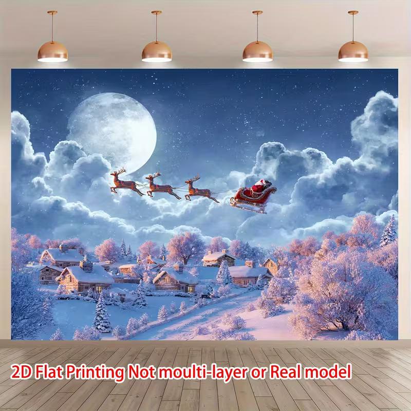2D Winter Wonderland Christmas Backdrop Santa Sleigh & Reindeer Background