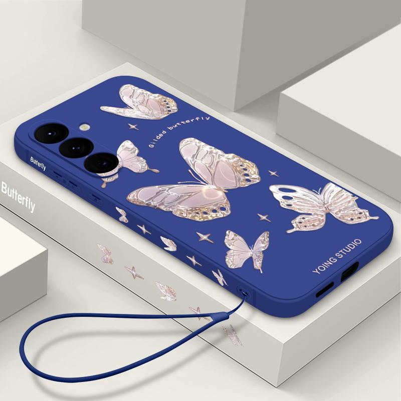 Чехол-ремешок с узором «бабочка» для Samsung S25 S24 S22 Plus Ultra S23 S21 S20 FE A55 A54 A53 A34 A25 A15 A14 5G A51 A32 A13 Мягкий чехол для телефона TPU