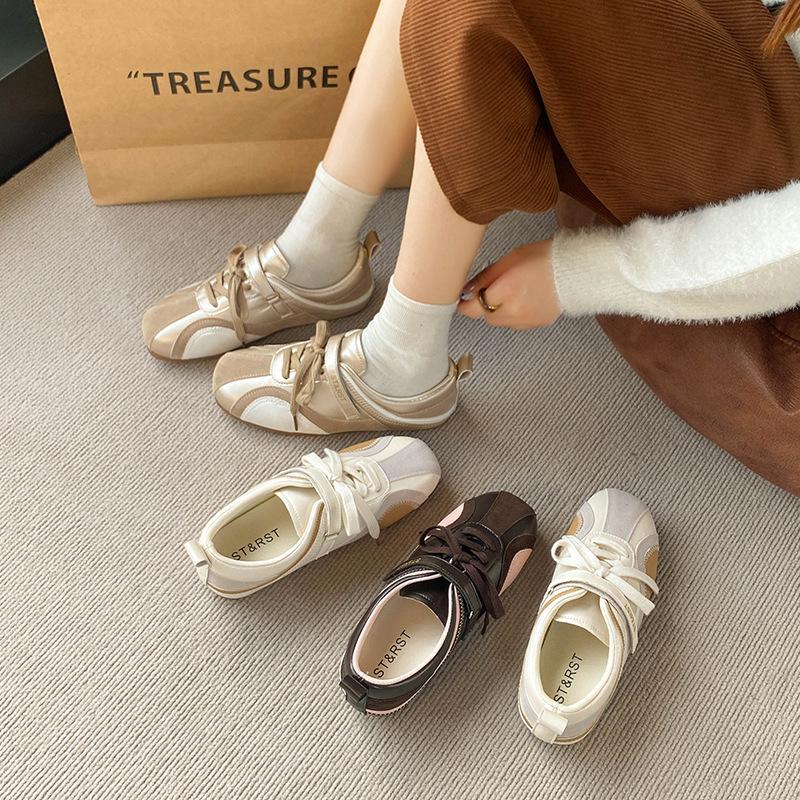 Спортивная обувь на шнуровке Forrest Gump женская 2025 осень новая кожаная модная нишевая универсальная повседневная обувь для моральной подготовки женщин