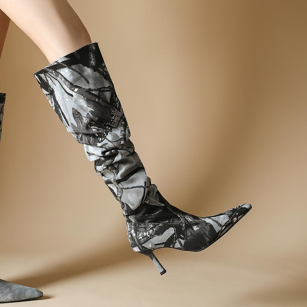 Pointed Thin Heel High Heel Boots Spice Girls Over the Knee Boots 2025 New Long Boots Niche Cowboy Boots Camouflage Stacking Boots