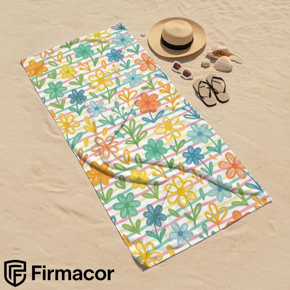 Striped Color Flower Microfiber Beach Towel Quick Dry Sand Free Oversized Soft Absorbent Bath Towel for Swimming Pool Travel Gym