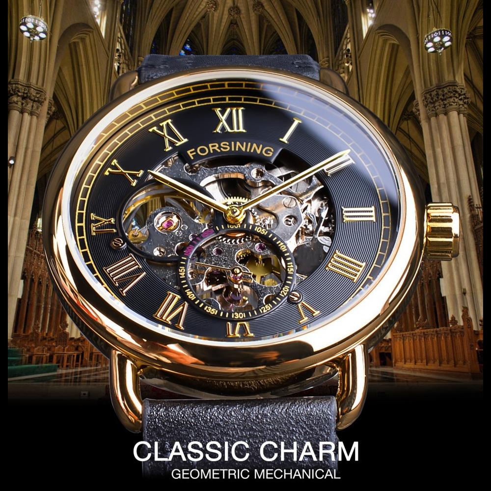 Новые мужские часы Forsinging, повседневные полые мужские автоматические механические часы с римским циферблатом, полуавтоматические светящиеся водонепроницаемые