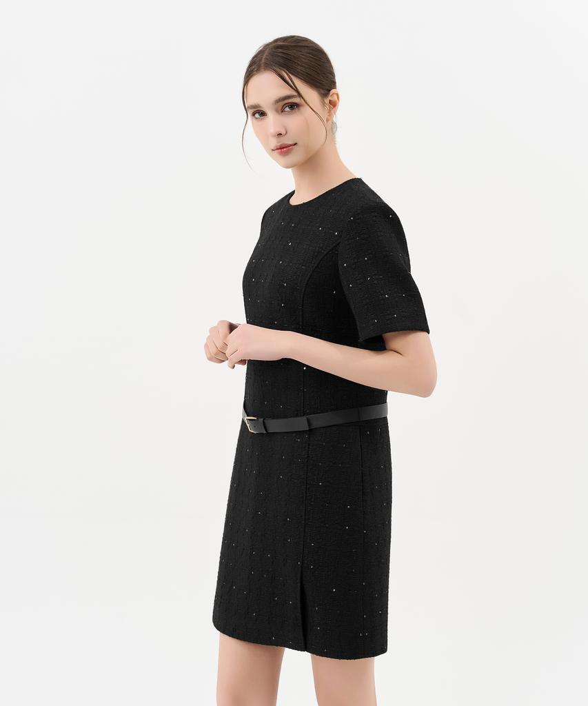 Laneonkyulleoseu Tweed Belted Mini Dress_Black
