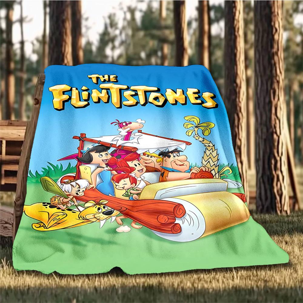 1pc Flintstones Outdoor Flannel Blanket Gift For Boys Girls Adults, Family Friends