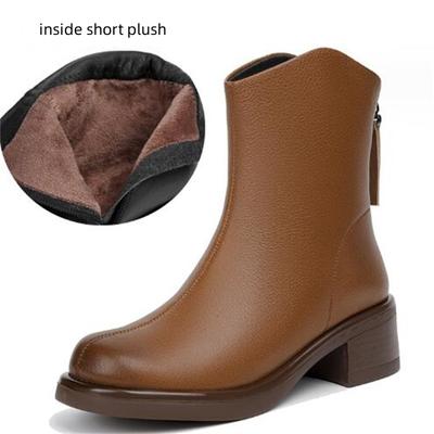Temperament Trend Medium Tube Plush Woolen Boots Женские зимние ботинки из искусственной кожи Зимняя обувь Ботинки на высоком каблуке