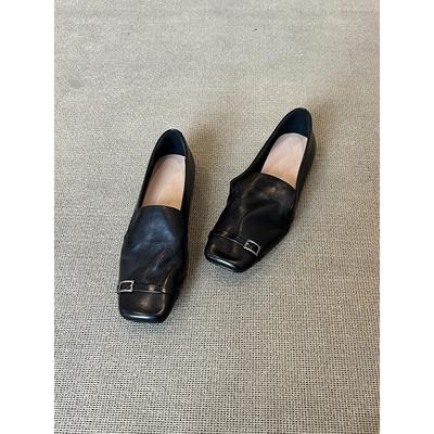 Версия из овчины~ ретро британский стиль кожаные лоферы с квадратным носком на одной педали женский дизайн нишевые на плоской подошве маленькие кожаные туфли