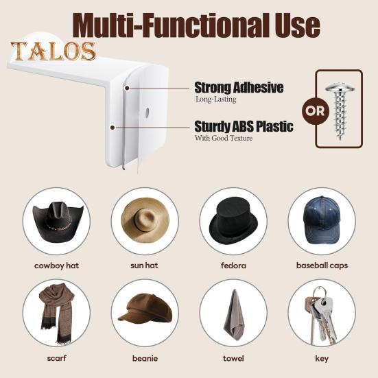 4/8Pcs Hat Hooks Cowboy Hat Racks Easy Installation Strong Adhesive Wall Mount Cap Holder Baseball Cap Organizers