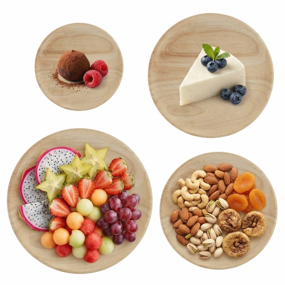 Round Japanese Style Plate Wooden Fruit Tray Heat Insulated Serving Tray Hotel