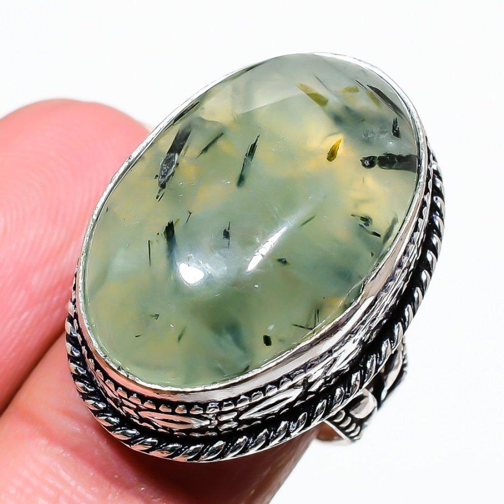 Prehnite Handmade 925 Sterling Silver Jewelry Ring Size 7 K2E48