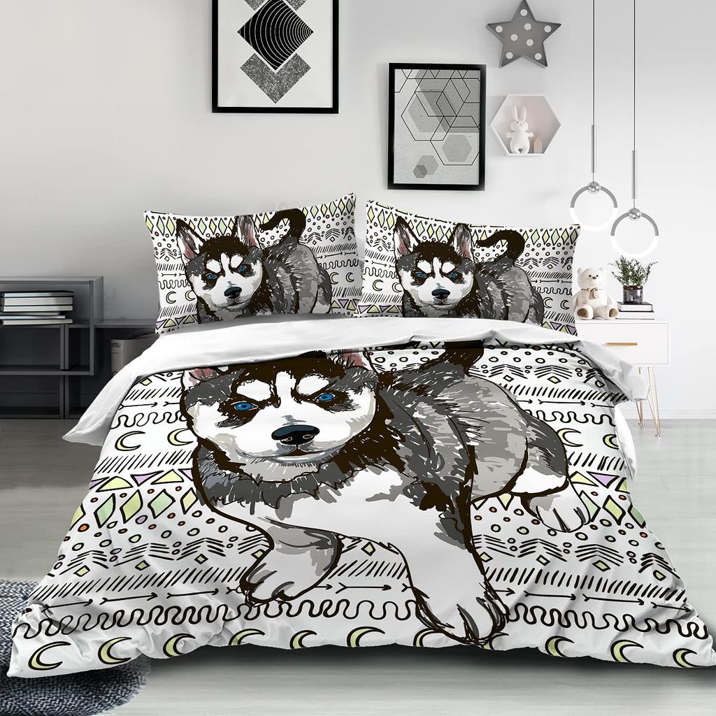 Husky Dog Bedding Set King Queen Size Funny Pet Puppy Duvet Cover For Kids Boys Girls Cute Animal 2/3pcs Polyester Quilt Cover