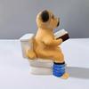 Pug Sitting On Toilet Figurine Reading Book Dog Resin Statue Puppy Animal Sculpture
