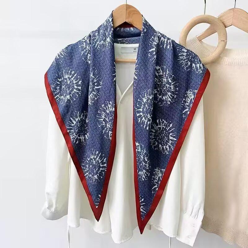 Retro simple and versatile big triangle scarf women's spring summer high-end feeling bag headscarf scarf shawl fart curtain decoration