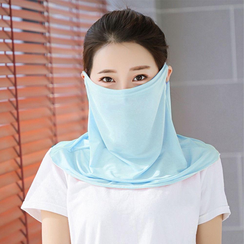 Men Solid Color Sun UV Protection Hiking For Women Ice Silk Mask Neck Scarf Face Cover Face Scarves