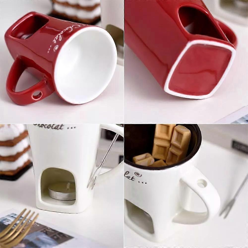 Chocolate Melting Mug, Fondue Cups , 130ml Ceramic Cheese Mug with Fork