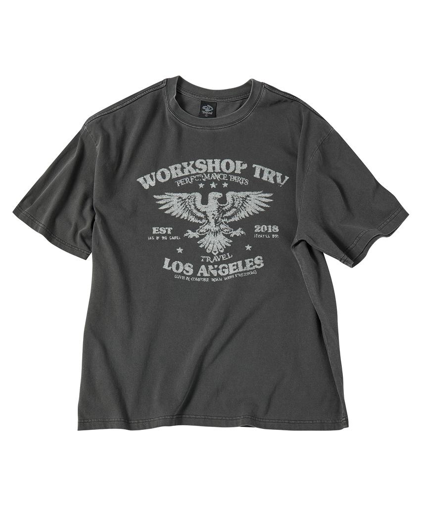 TRAVEL Emblem Pigment Short Sleeve T-Shirt Black Charcoal