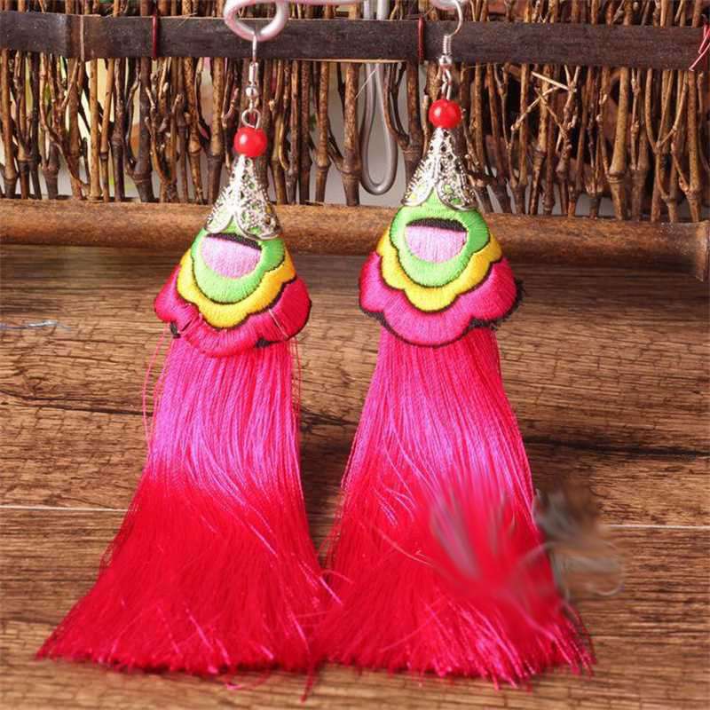 Вышитые серьги с кисточками в стиле ретро, ​​длинные этнические серьги с кисточками в этническом стиле
