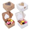 10Pcs Cupcake Box Visible Food Grade Mini Individual Cake Packing Case with Heart Shaped Window Kitchen Tool