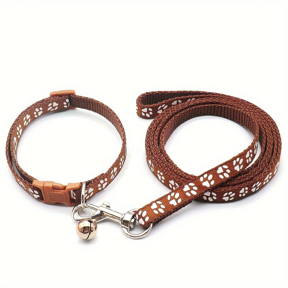 Pet Dog Collar and Leash Set, Cute Paw Pattern Nylon Dog Collar with Bell Long Dog Walking Leash