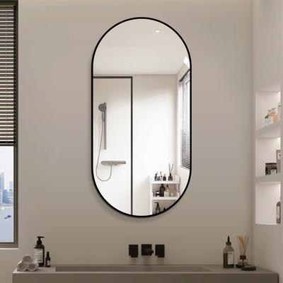 60×120 Cm Arch Wall Mirror with Black Aluminum Frame – Bathroom Mirror / Vanity Mirror / Entryway Mirror, Horizontal Hanging Decorative Mirror