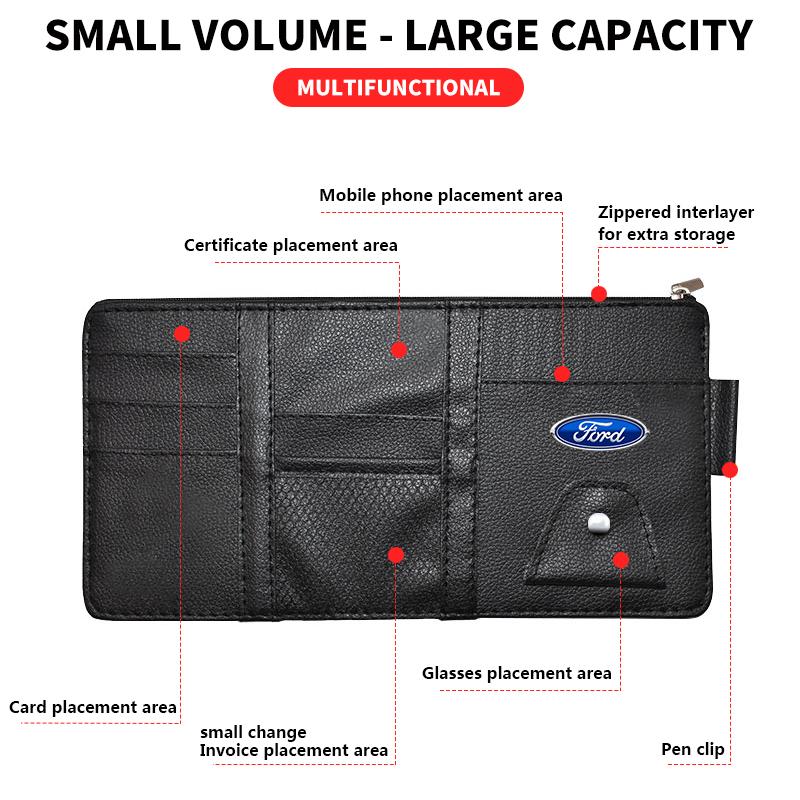 Car Sun Visor Organizer Multi-Pocket Glasses Clip Car Storage Bag Car Interior Accessories For Ford Expedition U222 U324 U324N U553