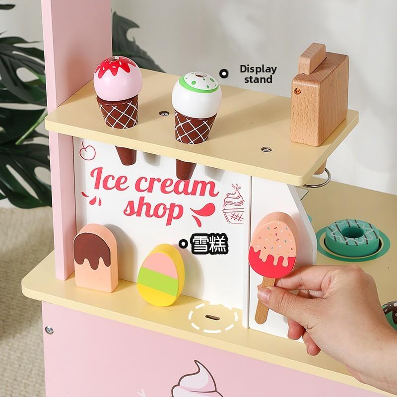 Деревянный игровой набор «Магазин мороженого» с кассовым аппаратом для детей, игрушка «Притворись рынком»