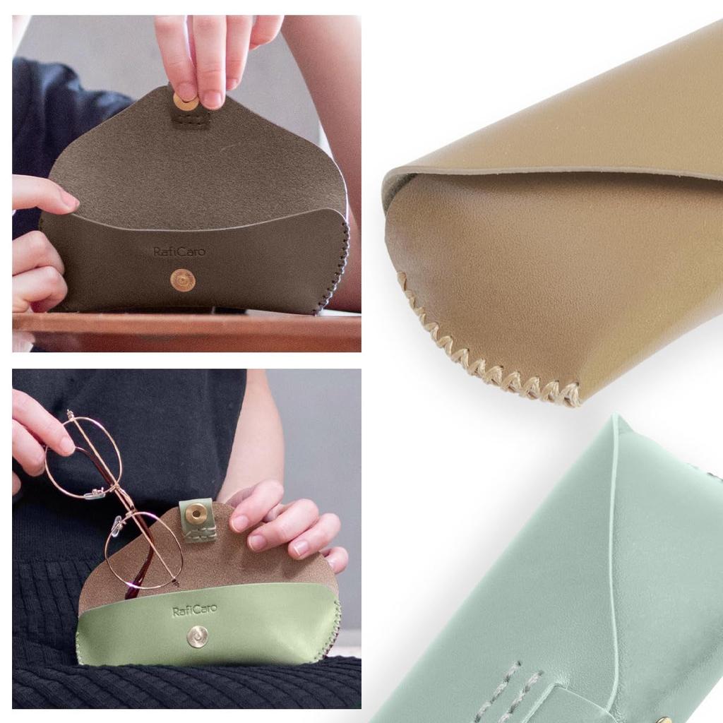 RafiCaro Натуральная кожа Чехол для очков из итальянской кожи с магнитным черным чехлом, Компактный, На кнопке, Ручной работы, Тонкий,