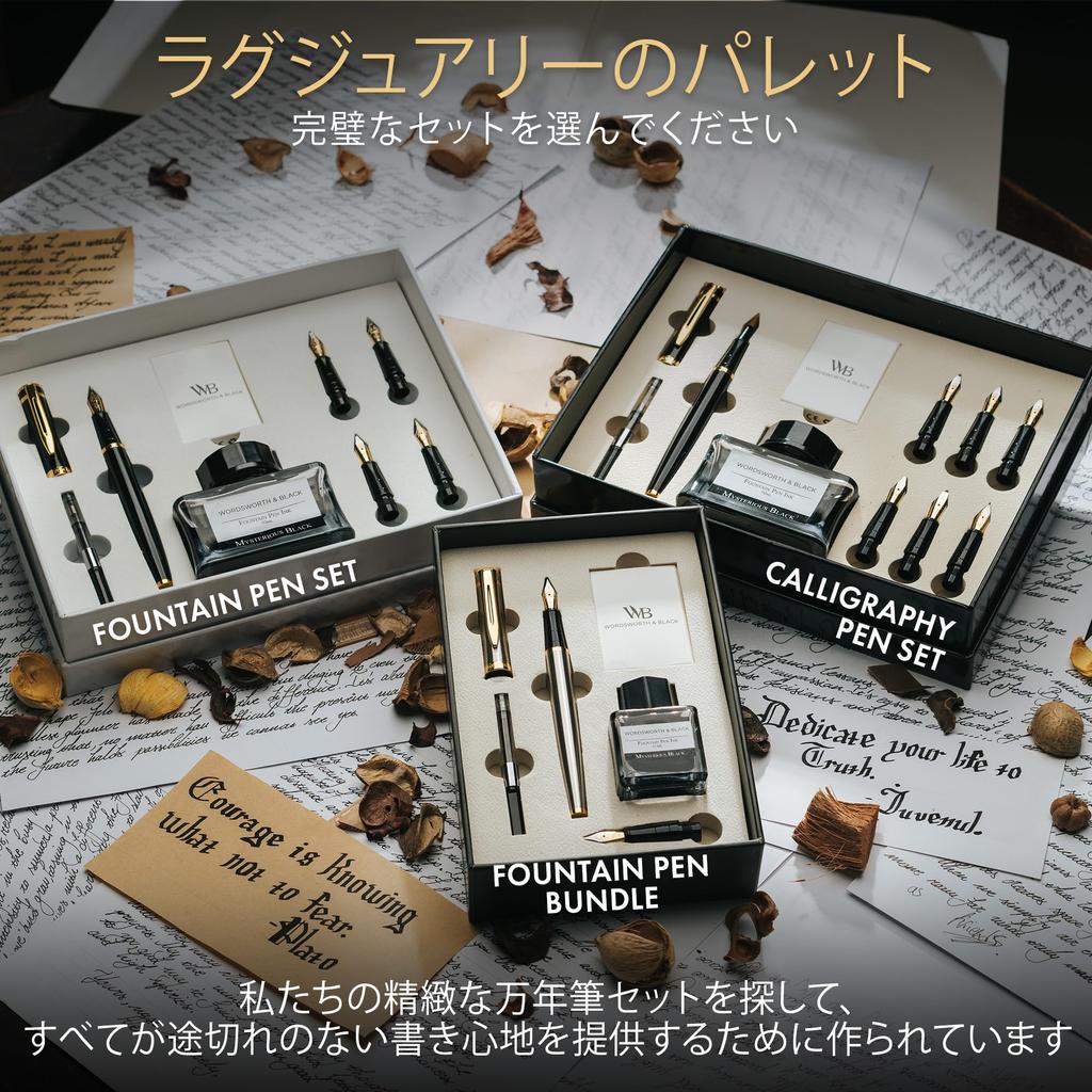 Набор перьевых ручек Wordsworth Black с 18-каратным золотым пером среднего и сверхтонкого размера, 25 мл черных чернил, 6 чернильных картриджей, подарочная ручка, подарок для мужчин и женщин & перья, флакон,