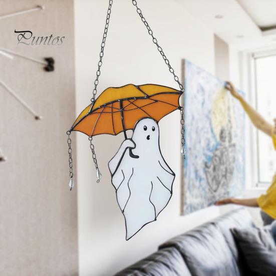 Halloween Umbrellas Ghost Hanging Decoration Home Office Indoor Outdoor Stained Glass Cartoon Ghost Wall Window Hanging Ornament